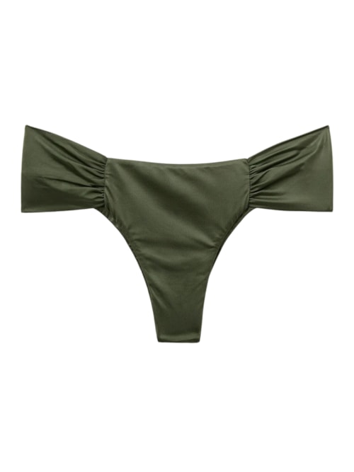 Calcinha De Biquíni Brasileira Com Drapeado Shiny Satin - Verde