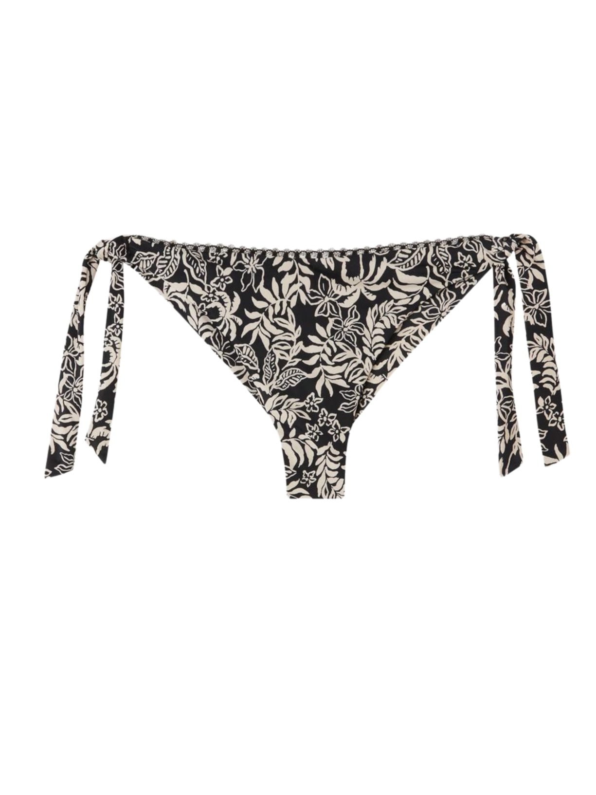 Calcinha De Biquíni Brasileira Com Laços Botanic Black And White - Preto