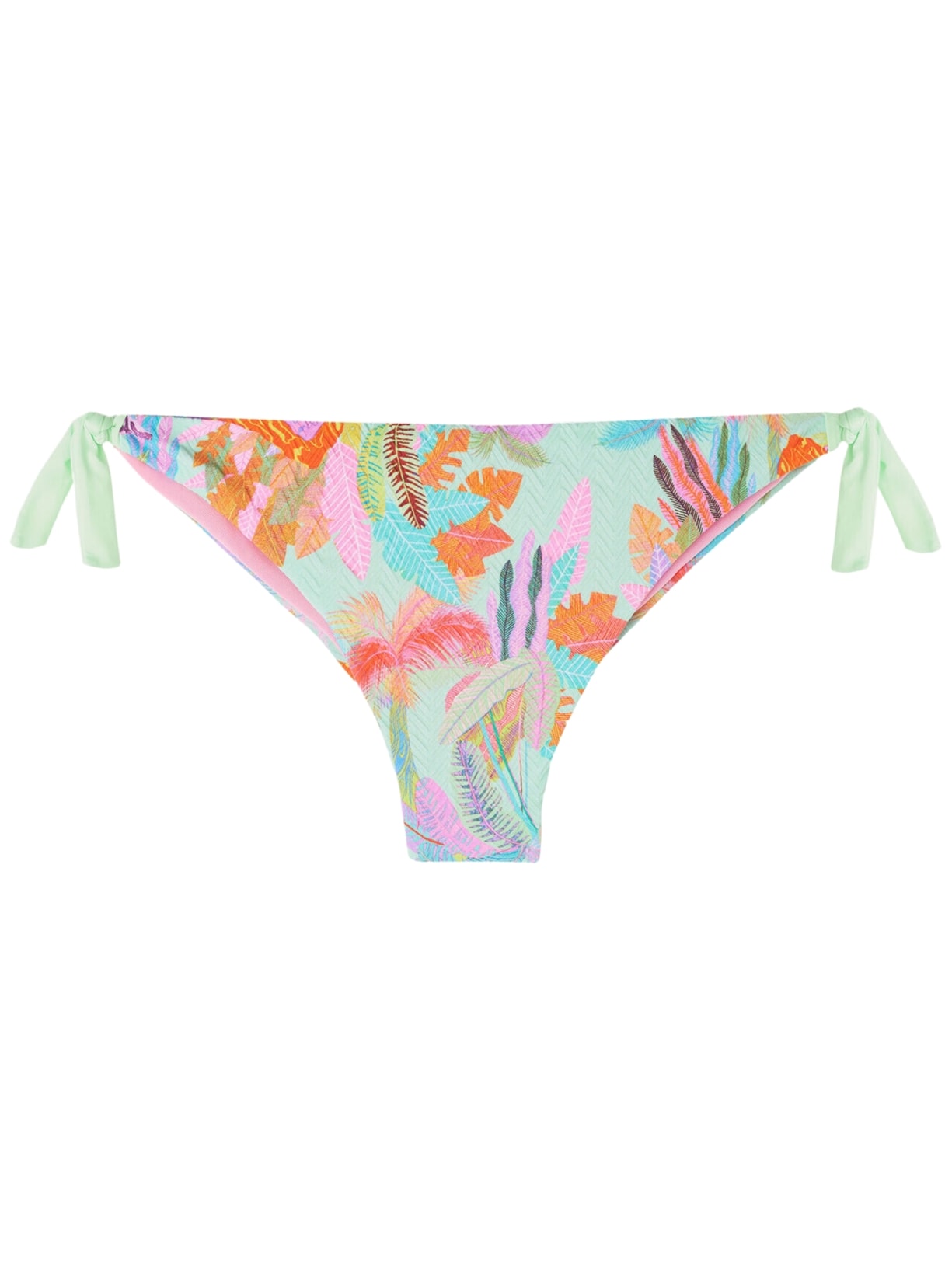 Calcinha De Biquíni Brasileira Com Laços e Padrão Folhas Tahiti - Colorido