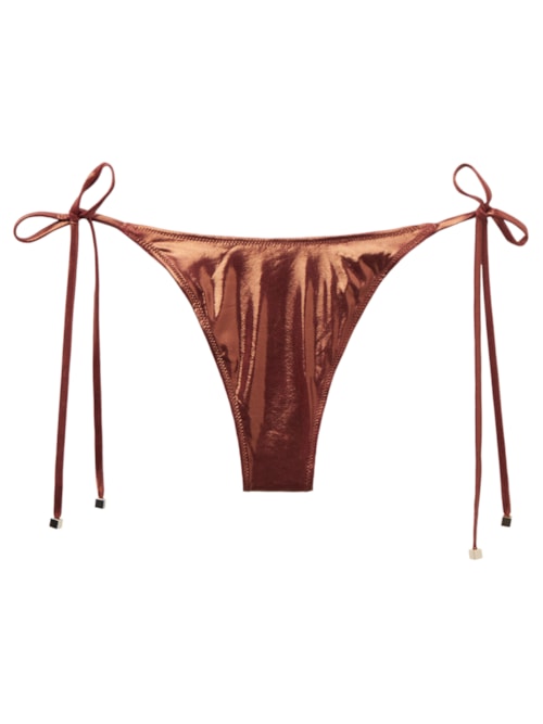 Calcinha De Biquíni Brasileira Com Laços Metallic Skin - Marrom