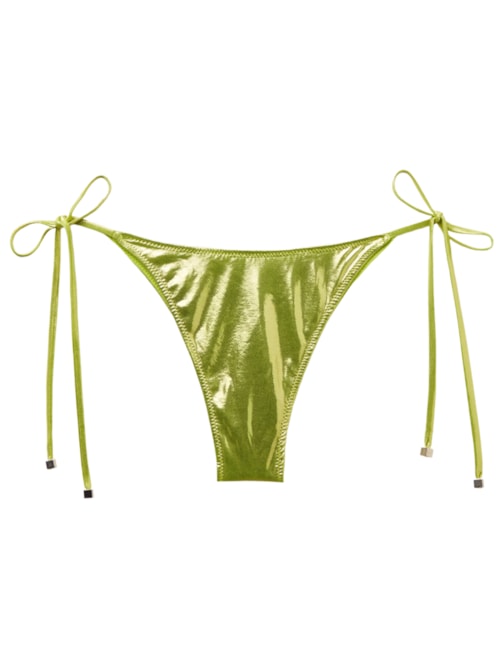 Calcinha De Biquíni Brasileira Com Laços Metallic Skin - Verde
