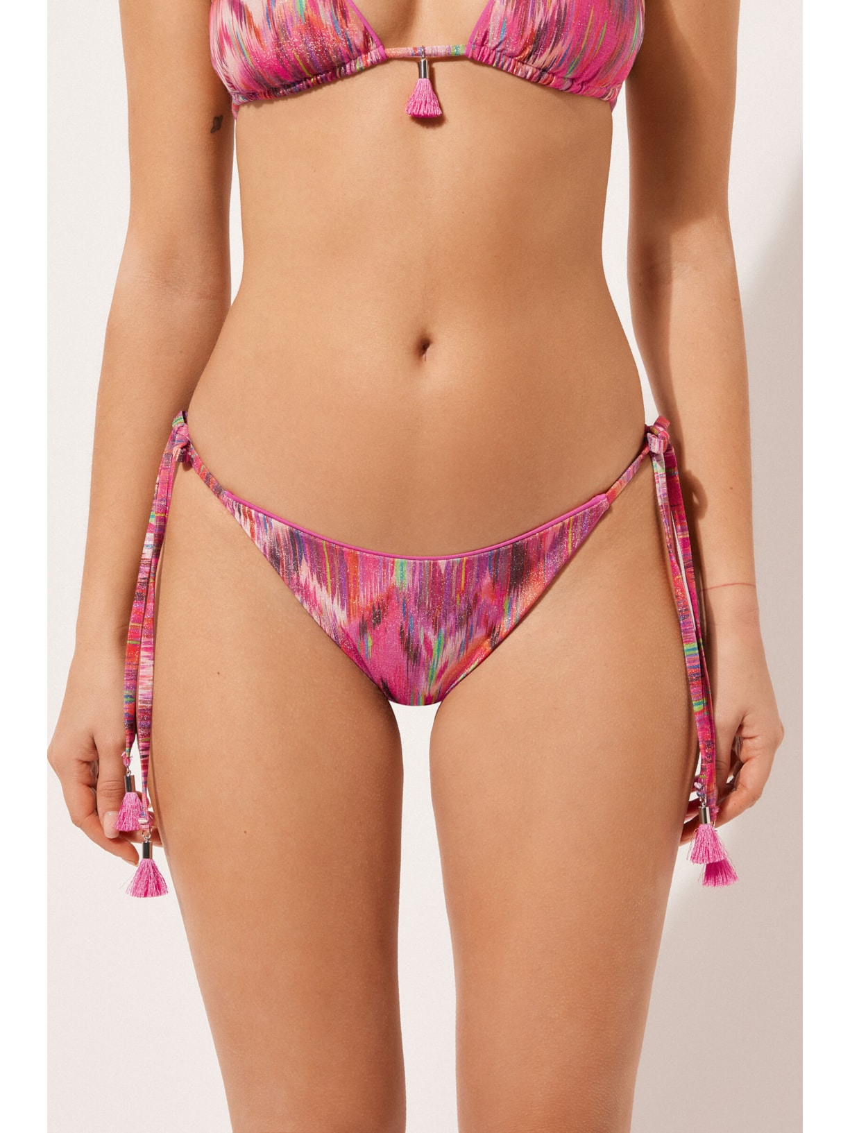 Calcinha De Biquíni Brasileira Com Laços Multicolor Ethnic Rosa Calzedonia