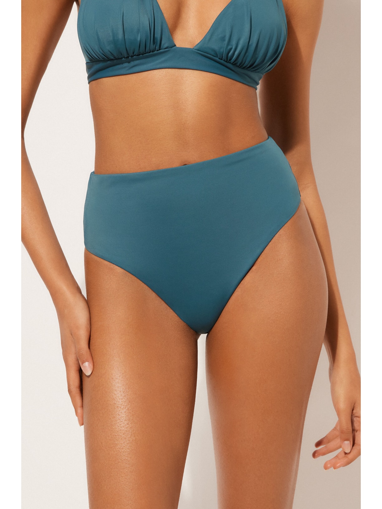 Calcinha De Biquíni Brasileira De Cintura Alta Scultura Azul Calzedonia
