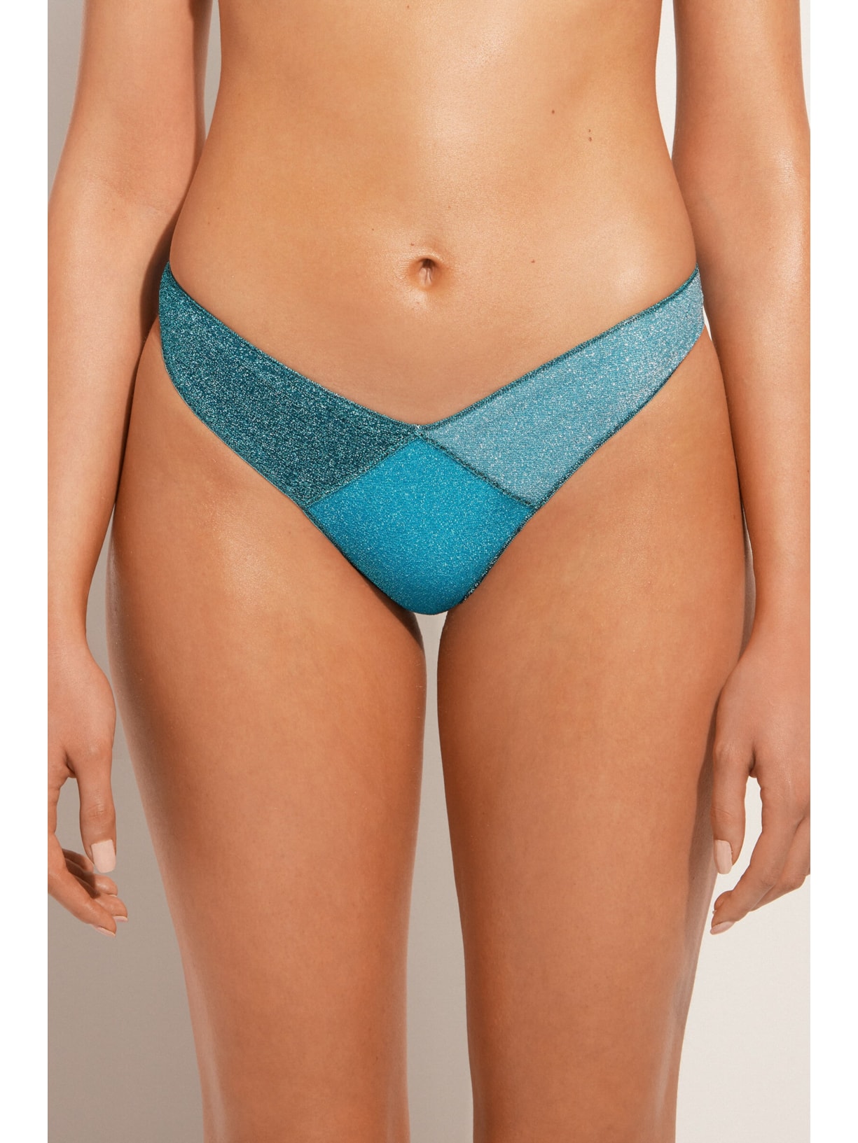 Calcinha De Biquíni Cavada Lamê Lisbona Azul Calzedonia