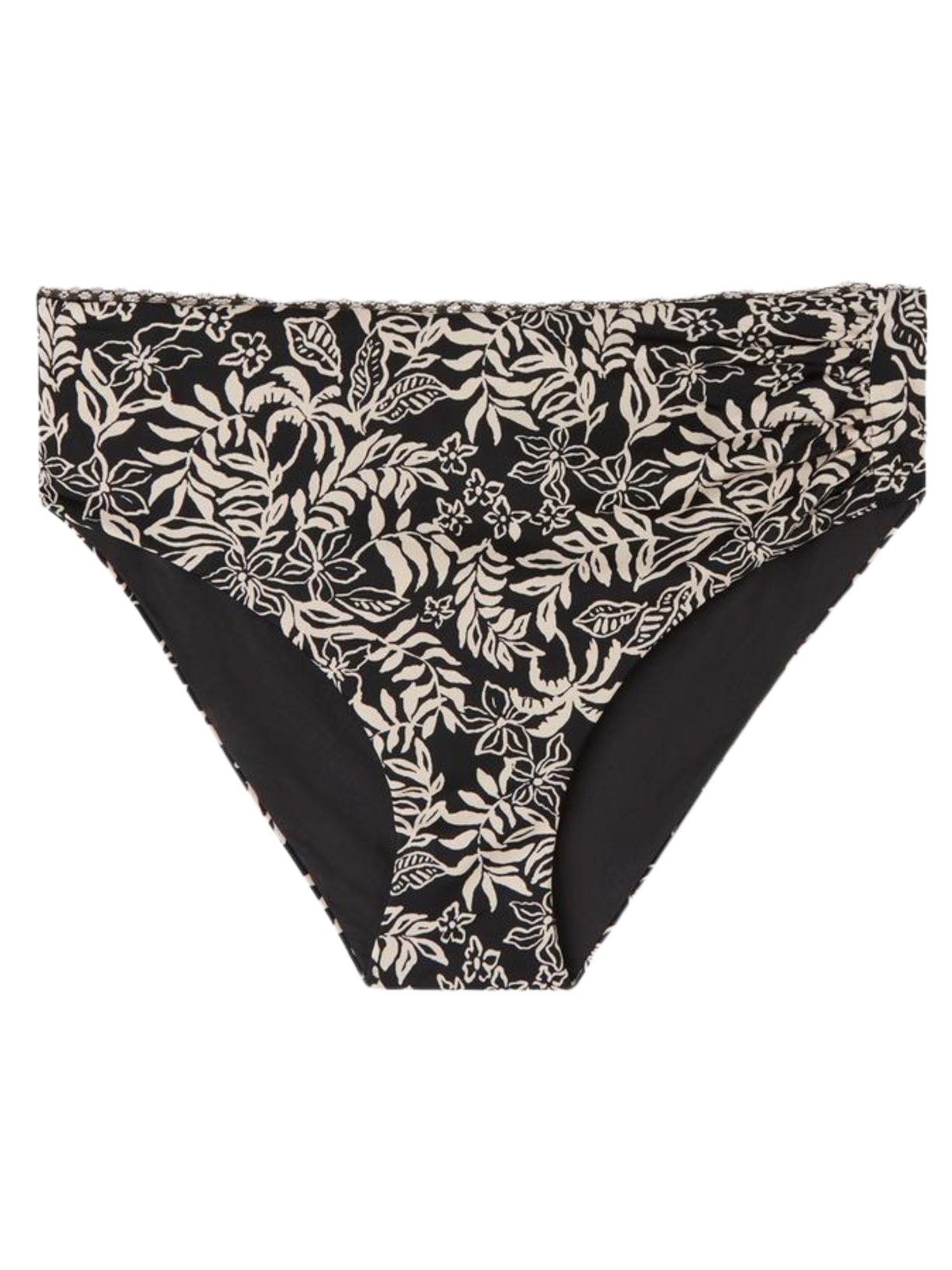 Calcinha De Biquíni Cintura Alta Botanic Black And White - Preto