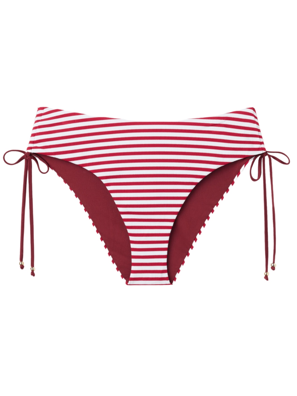 Calcinha De Biquíni Cintura Alta Nautical Stripes - Vermelho