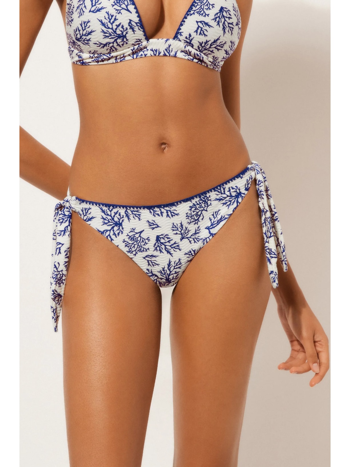 Calcinha De Biquíni Com Amarração Blue Corals Azul Calzedonia