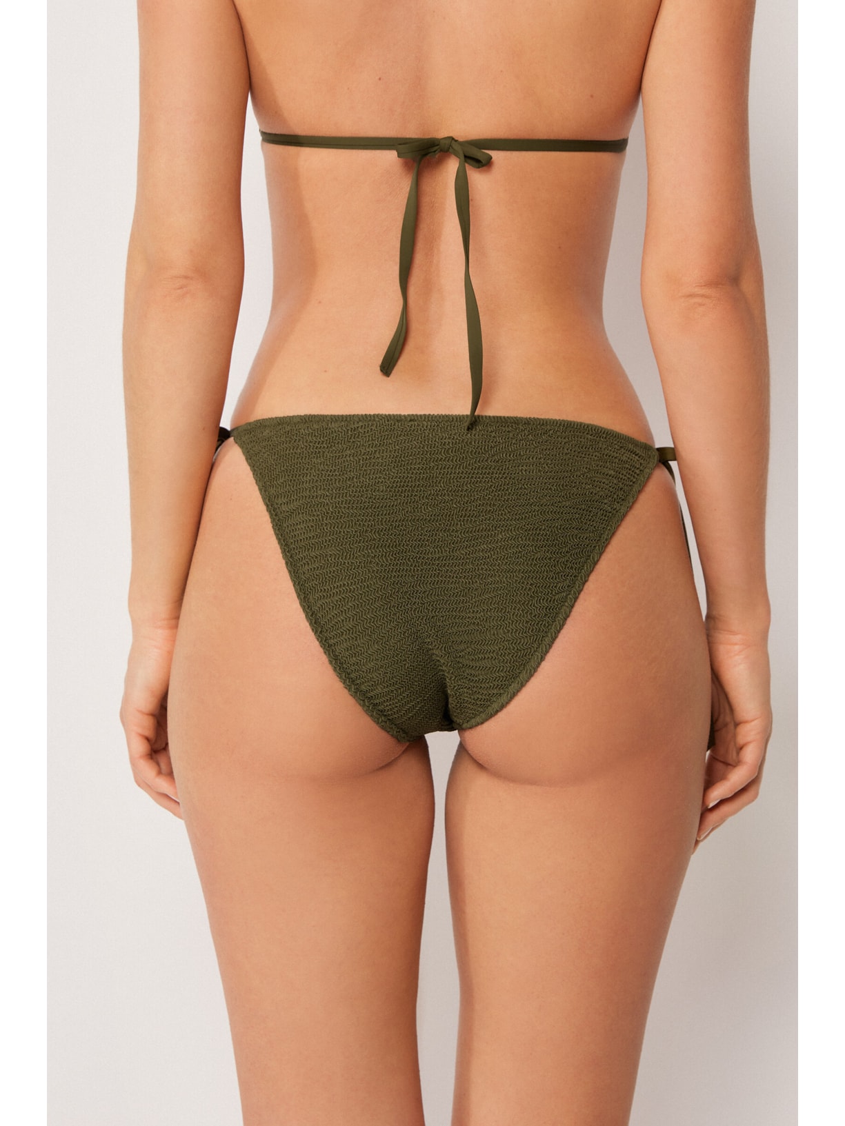 Calcinha De Biquíni Com Amarração Crinkle Waves Verde Calzedonia