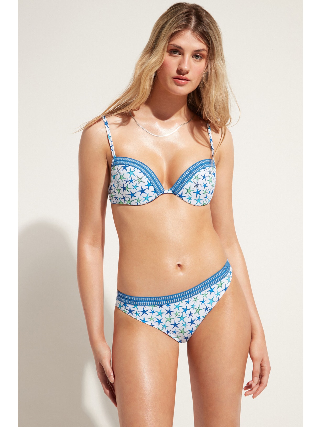 Calcinha De Biquíni Com Estrelas-Do-Mar e Paêtes Bayahibe Azul Calzedonia