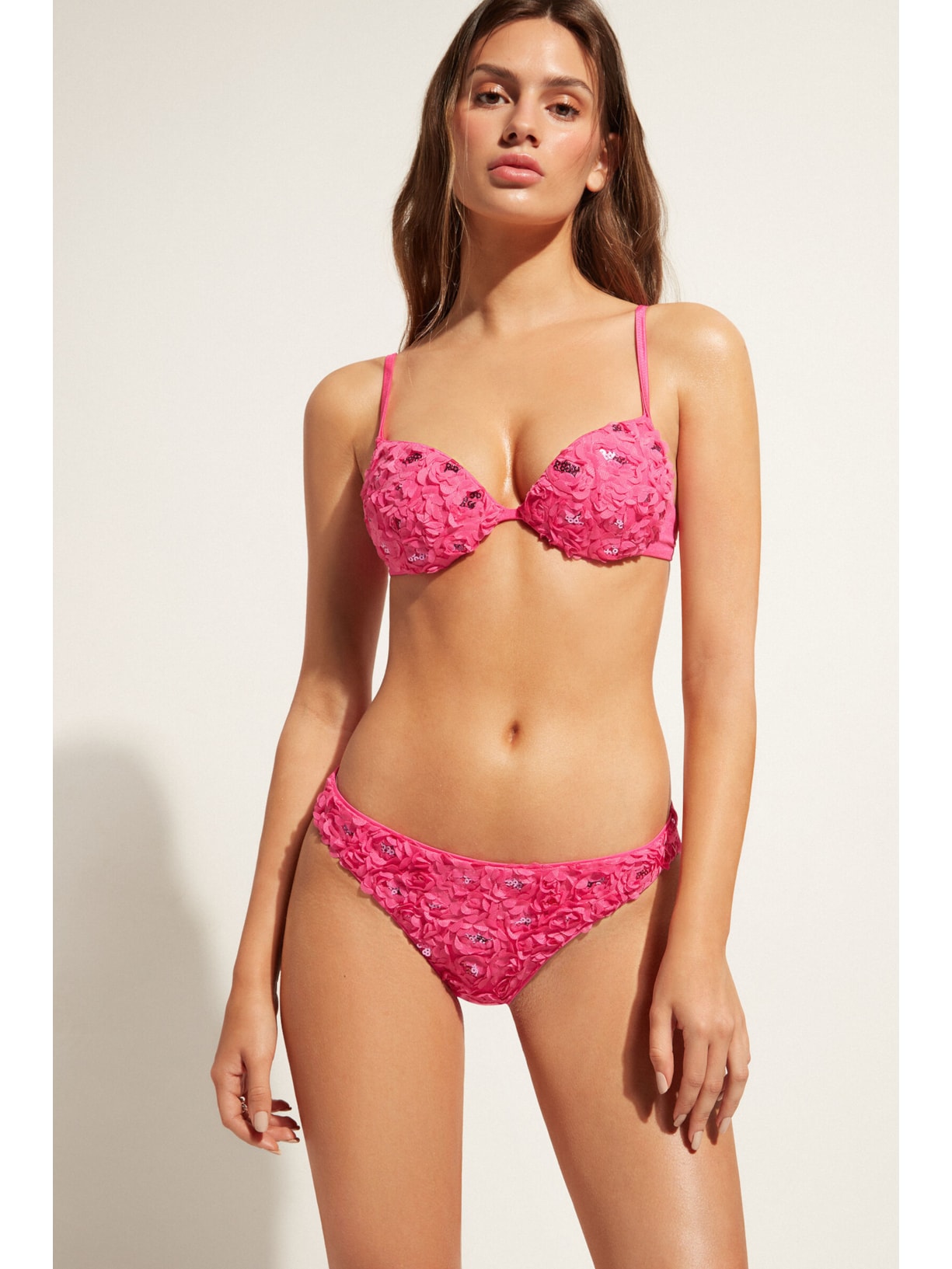 Calcinha De Biquíni Com Flores Parigi Rosa Calzedonia