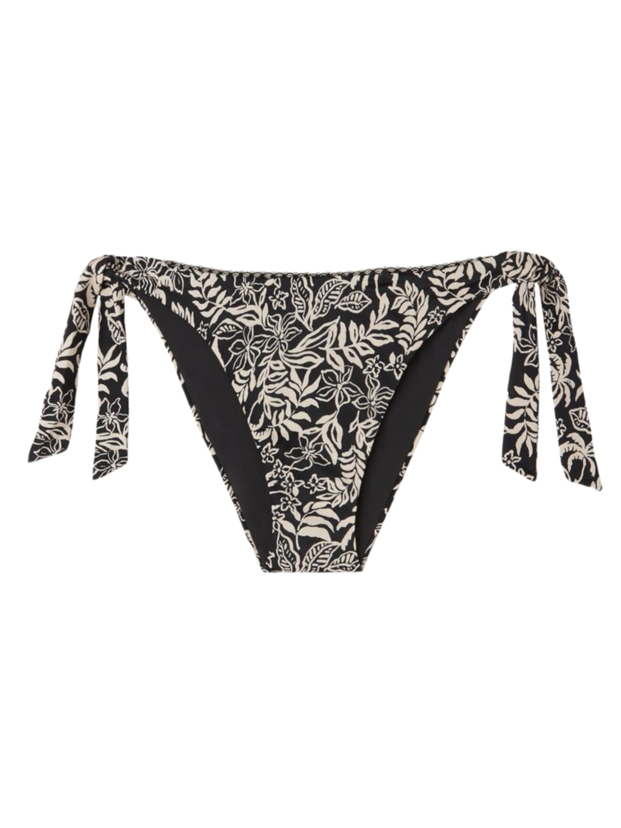 Calcinha De Biquíni Com Laços Botanic Black And White - Preto