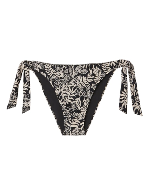 Calcinha De Biquíni Com Laços Botanic Black And White - Preto