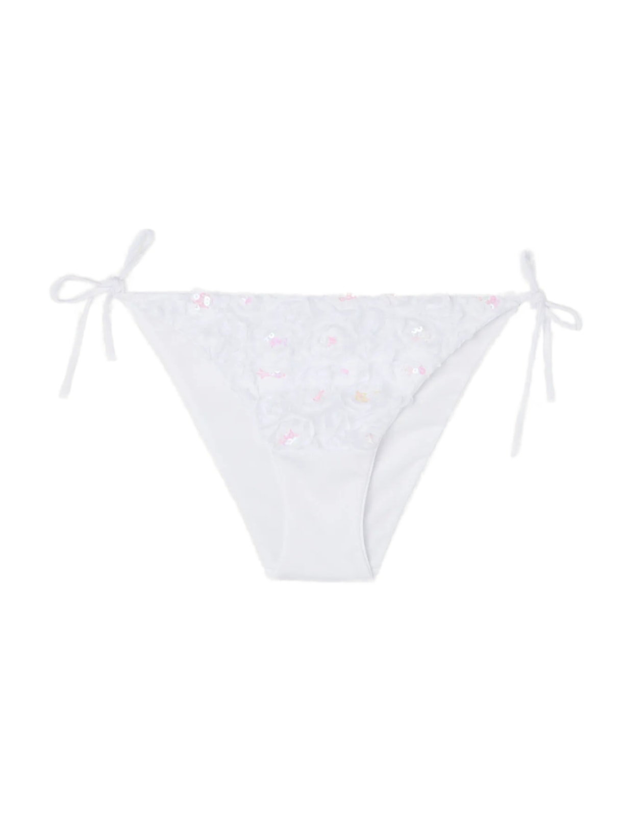 Calcinha De Biquíni Com Laços e Flores Parigi - Branco