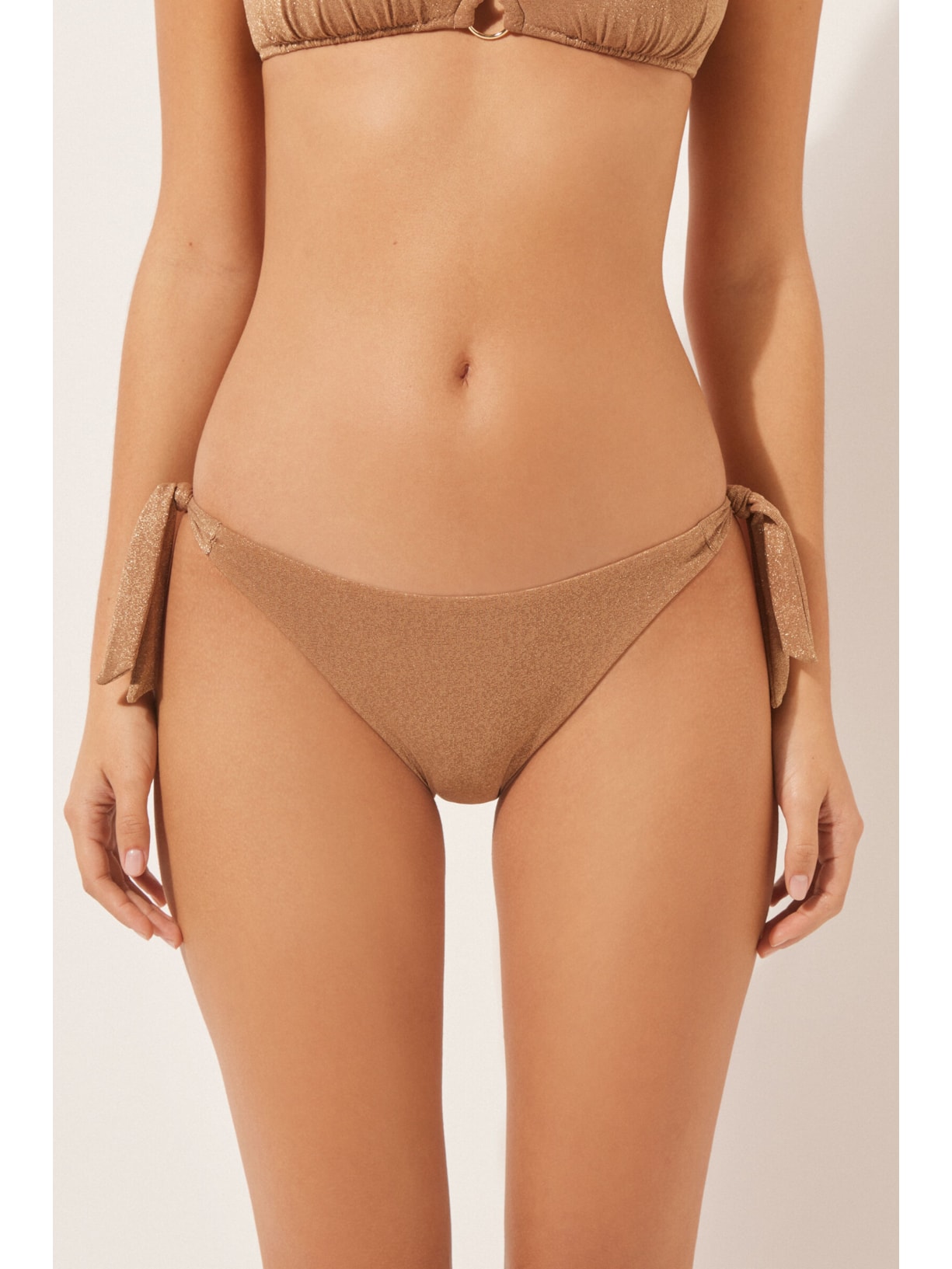 Calcinha De Biquíni Com Laços Golden Gleam Bege Calzedonia