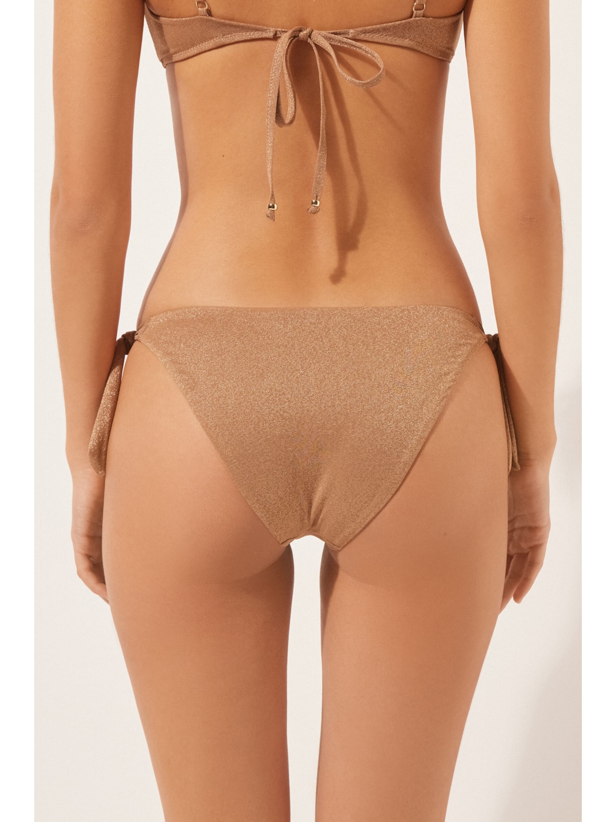Calcinha De Biquíni Com Laços Golden Gleam Bege Calzedonia