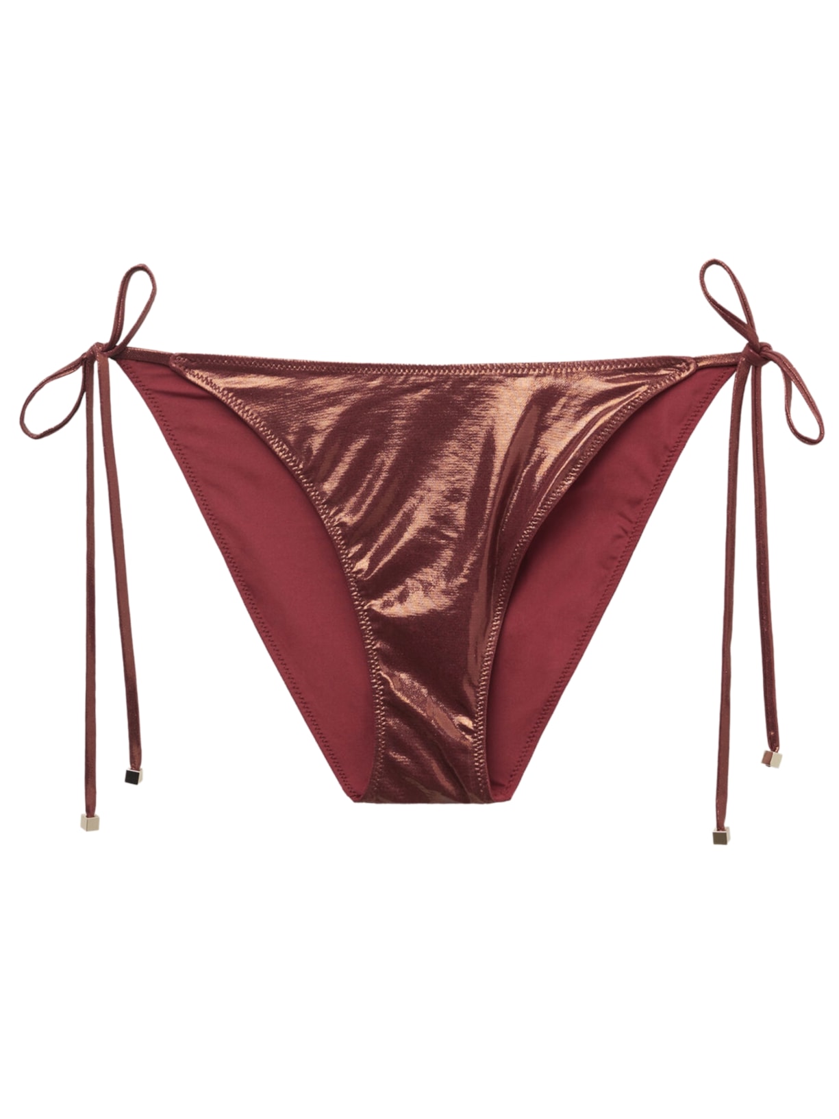 Calcinha De Biquíni Com Laços Metallic Skin - Marrom