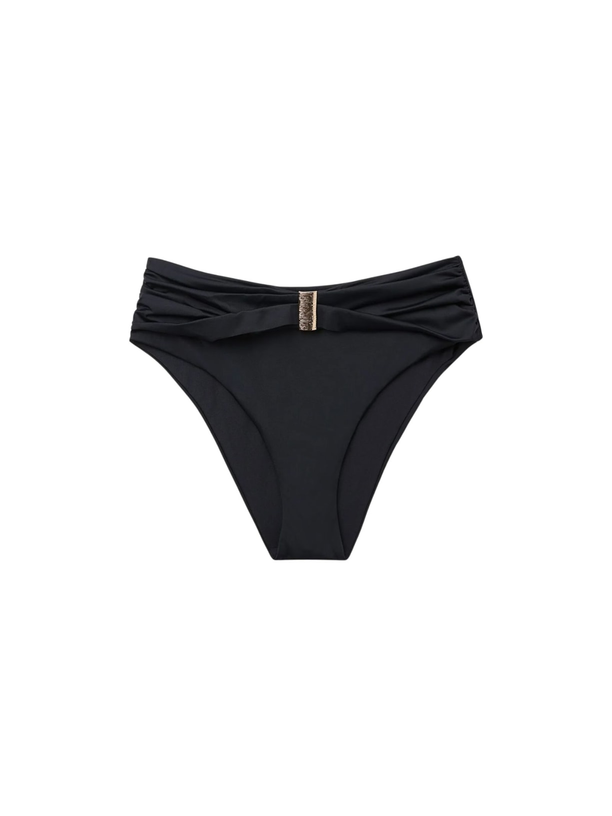 Calcinha De Biquíni De Cintura Alta Com Drapeado Scultura Preto Calzedonia