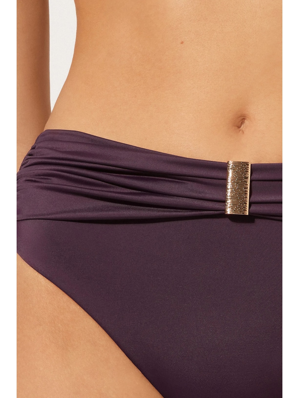 Calcinha De Biquíni De Cintura Alta Com Drapeado Scultura Roxo Calzedonia