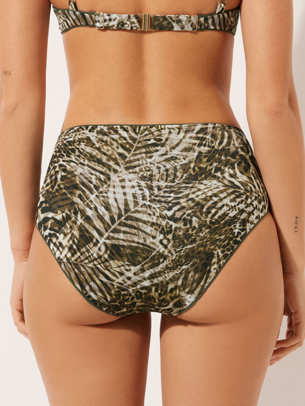 Calcinha De Biquíni De Cintura Alta Tropical Animalier Verde Calzedonia