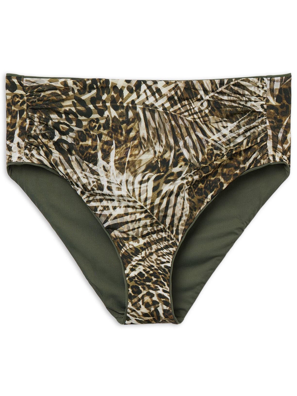 Calcinha De Biquíni De Cintura Alta Tropical Animalier - Verde