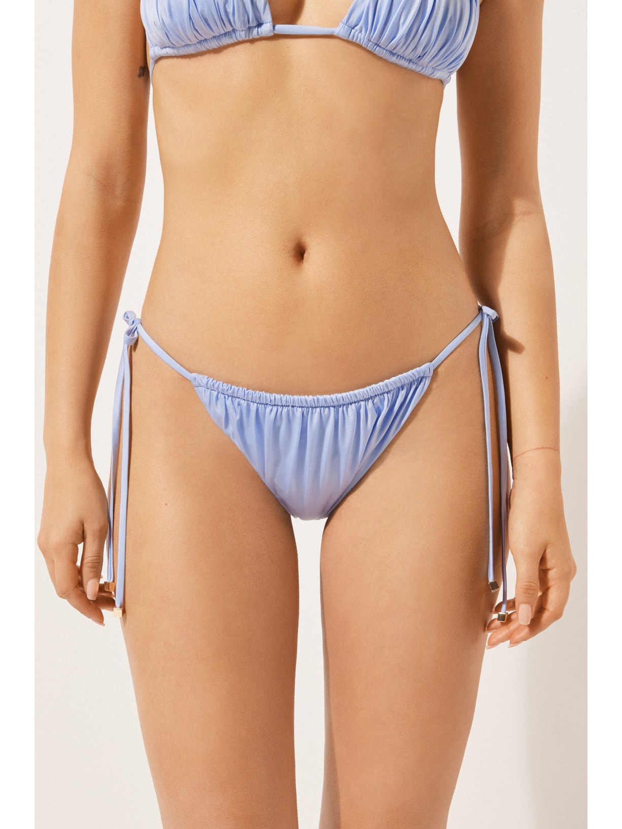 Calcinha De Biquíni Fio Dental Shiny Satin Azul Calzedonia