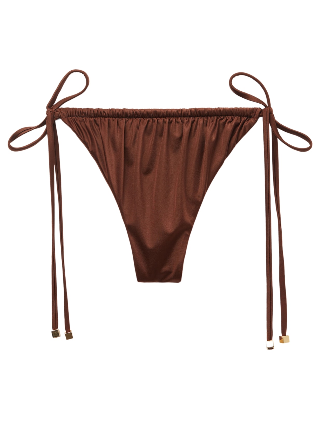 Calcinha De Biquíni Fio Dental Shiny Satin - Marrom