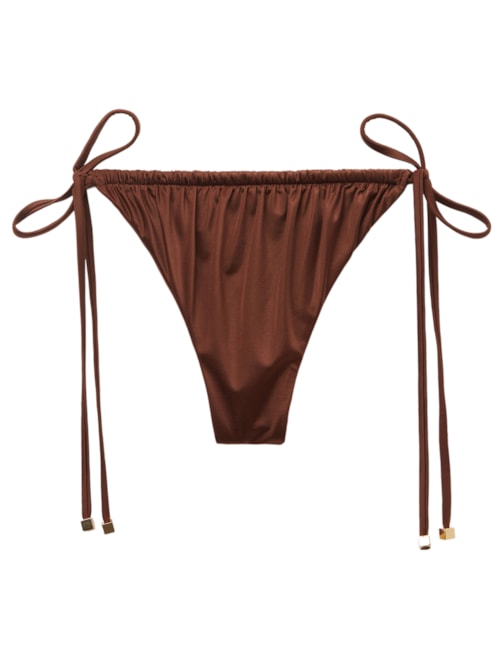 Calcinha De Biquíni Fio Dental Shiny Satin - Marrom
