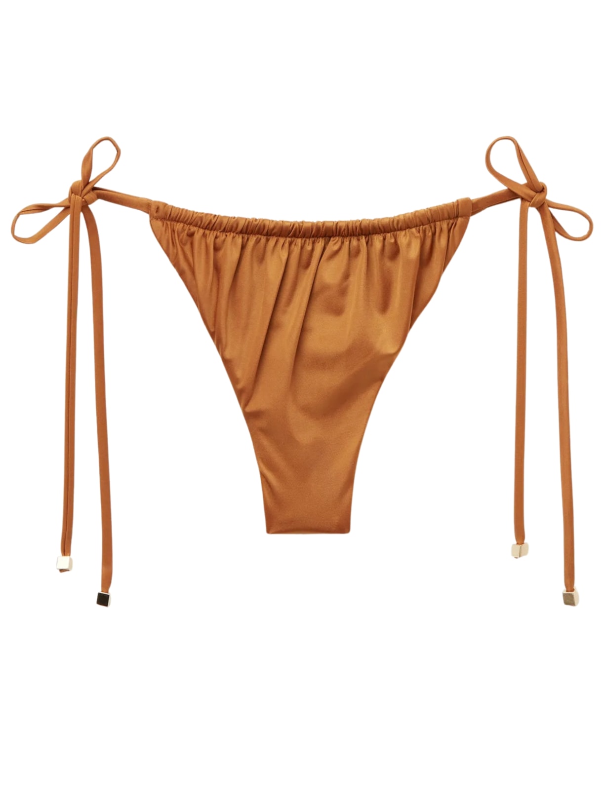 Calcinha De Biquíni Fio Dental Shiny Satin - Marrom