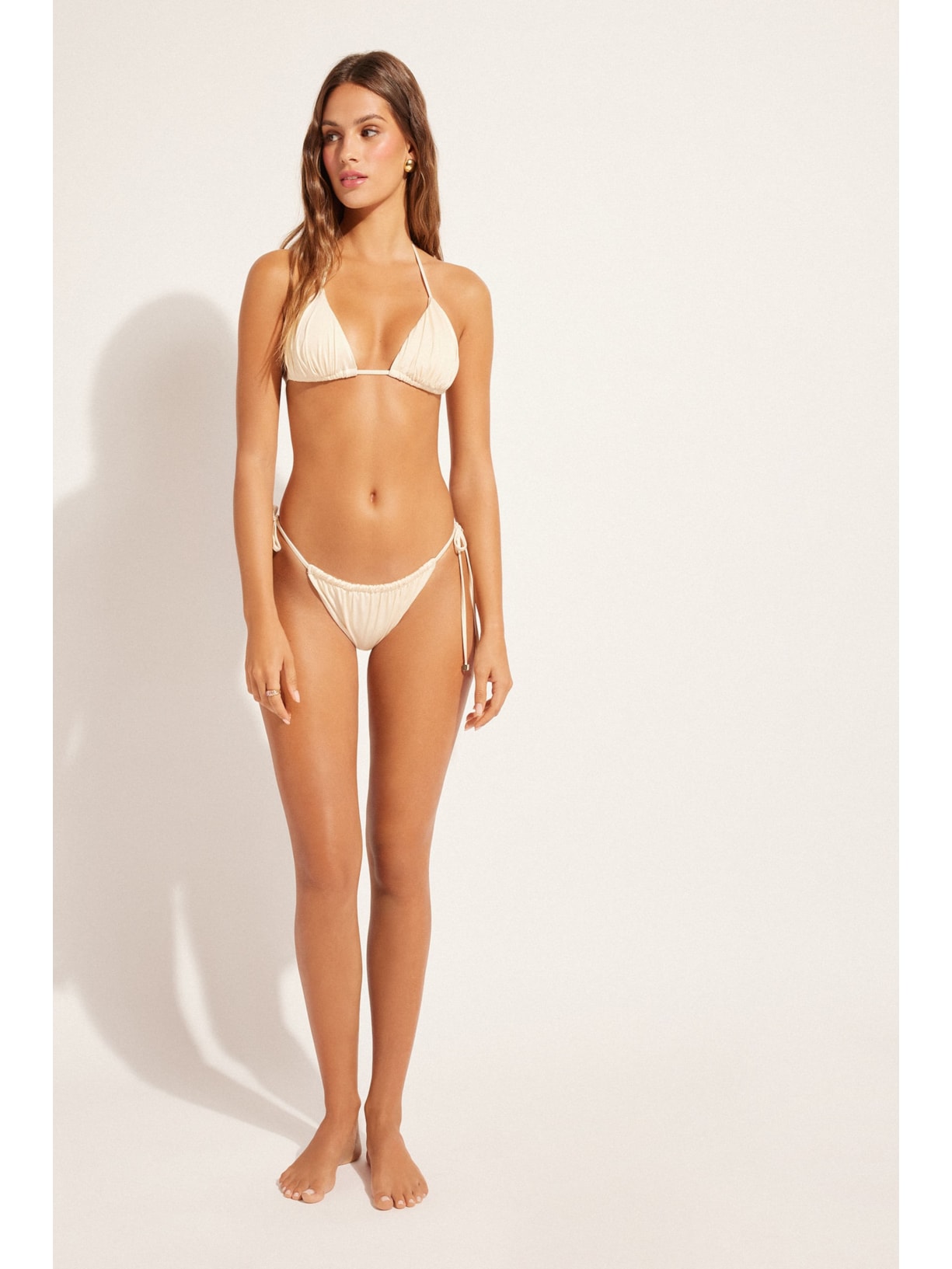 Calcinha De Biquíni Fio Dental Shiny Satin Off-White Calzedonia