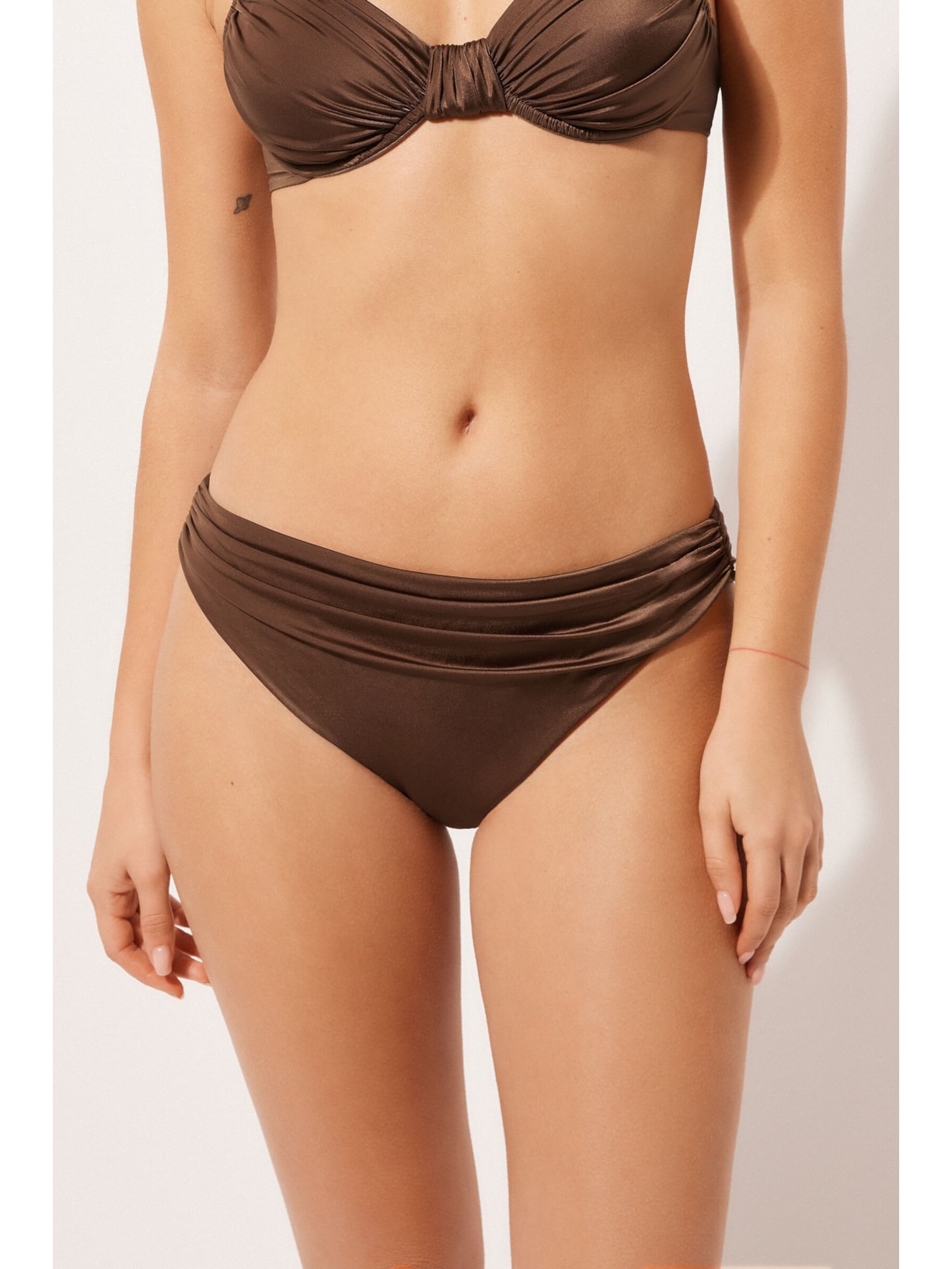 Calcinha De Biquíni Shiny Satin Marrom Calzedonia