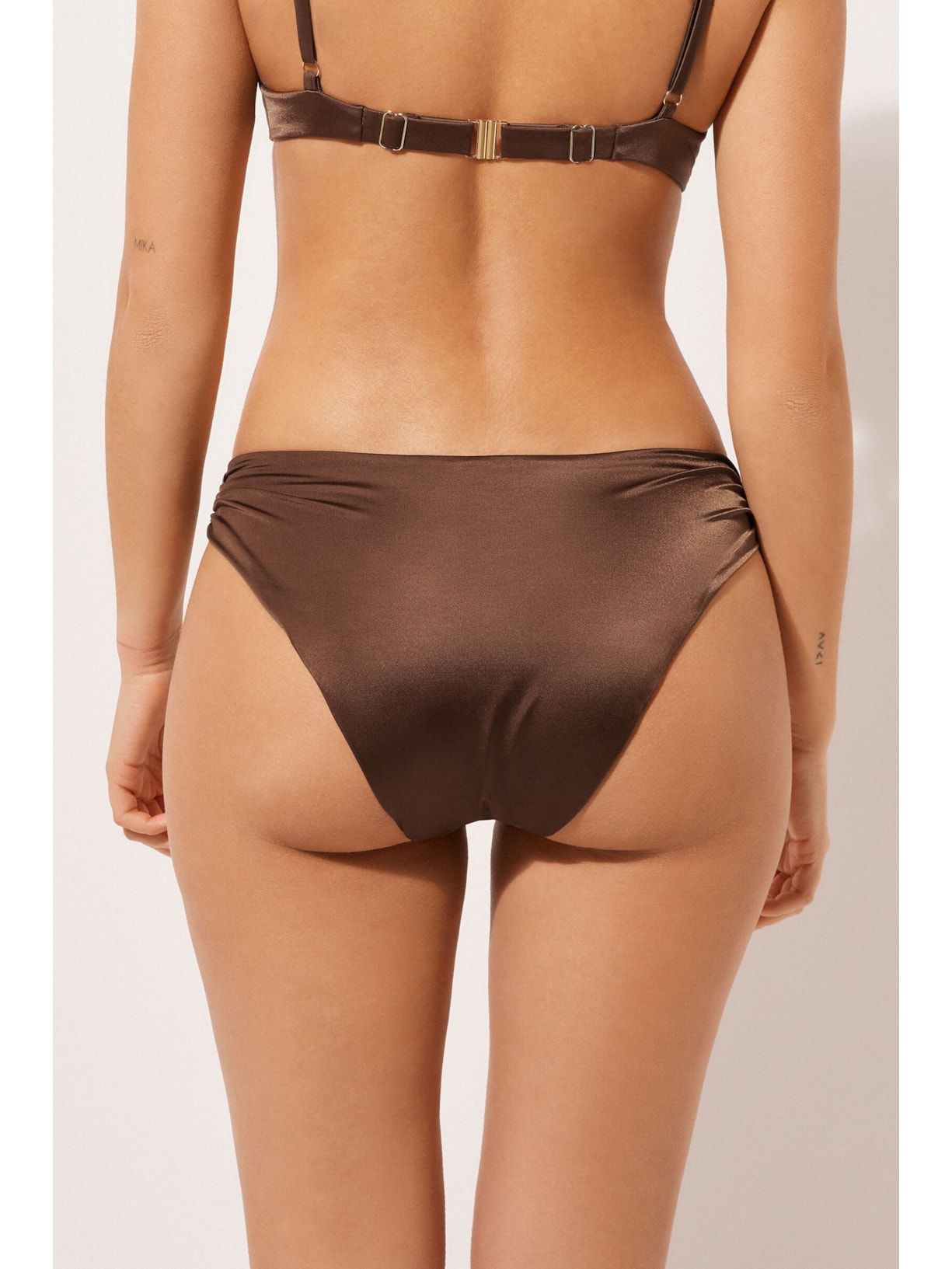 Calcinha De Biquíni Shiny Satin Marrom Calzedonia