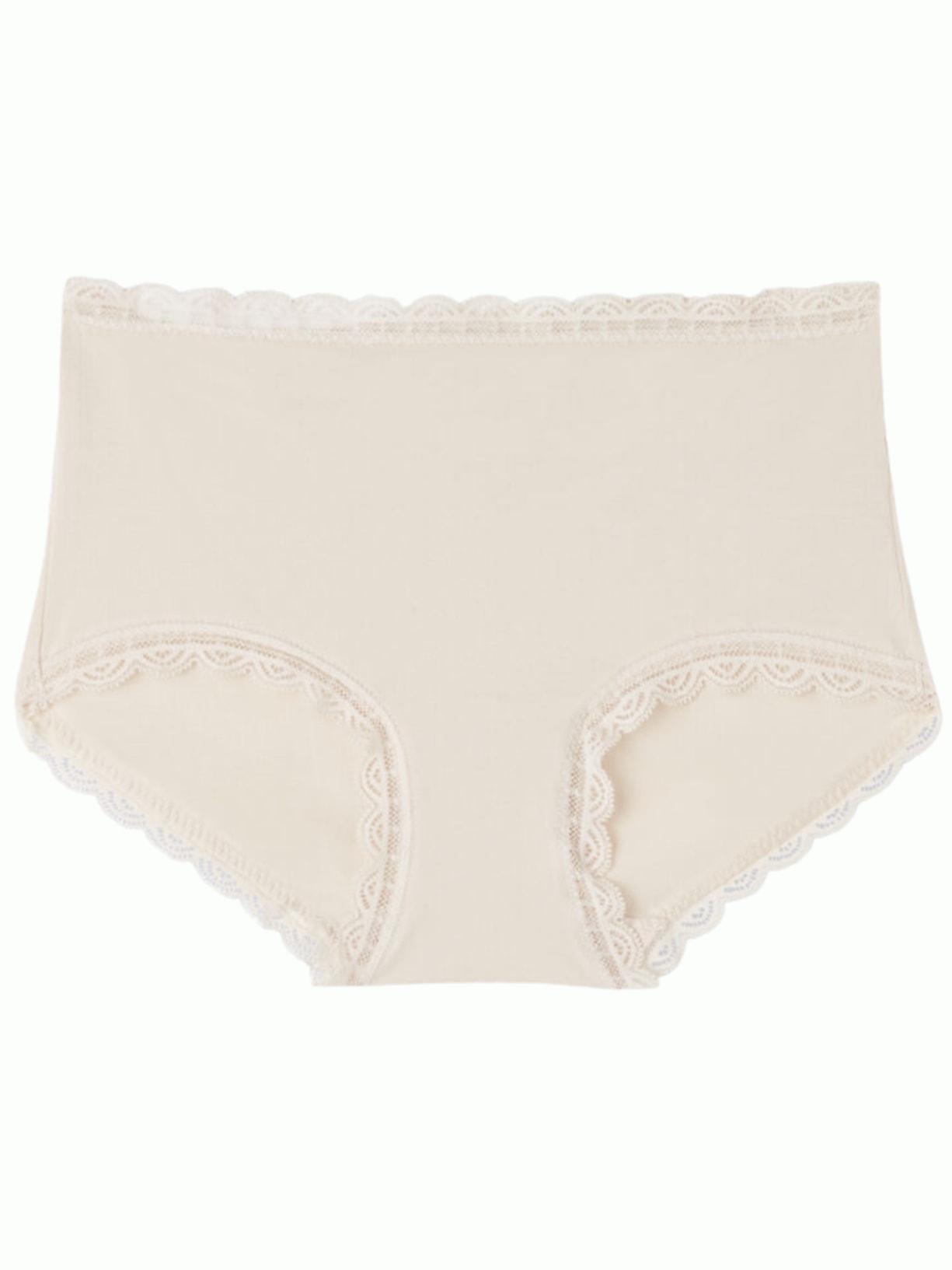 Calcinha De Cintura Alta Em Algodão e Renda - Off-White