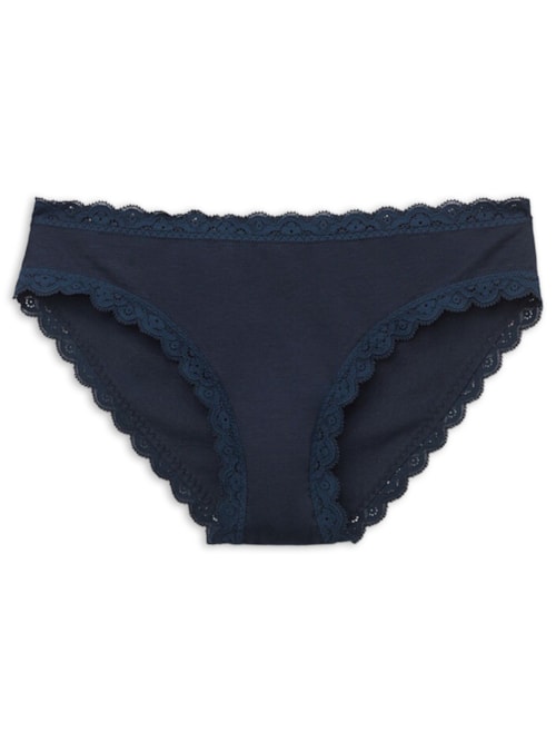 Calcinha Em Algodão e Renda - Azul