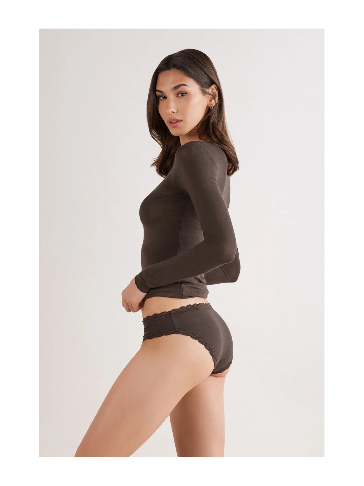 Calcinha Em Algodão e Renda Marrom Intimissimi