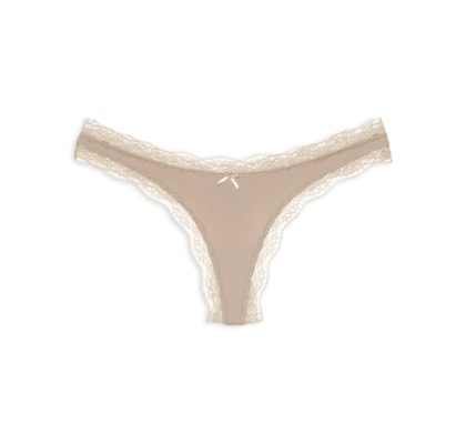 Calcinha Fio Com Renda Skin - Bege