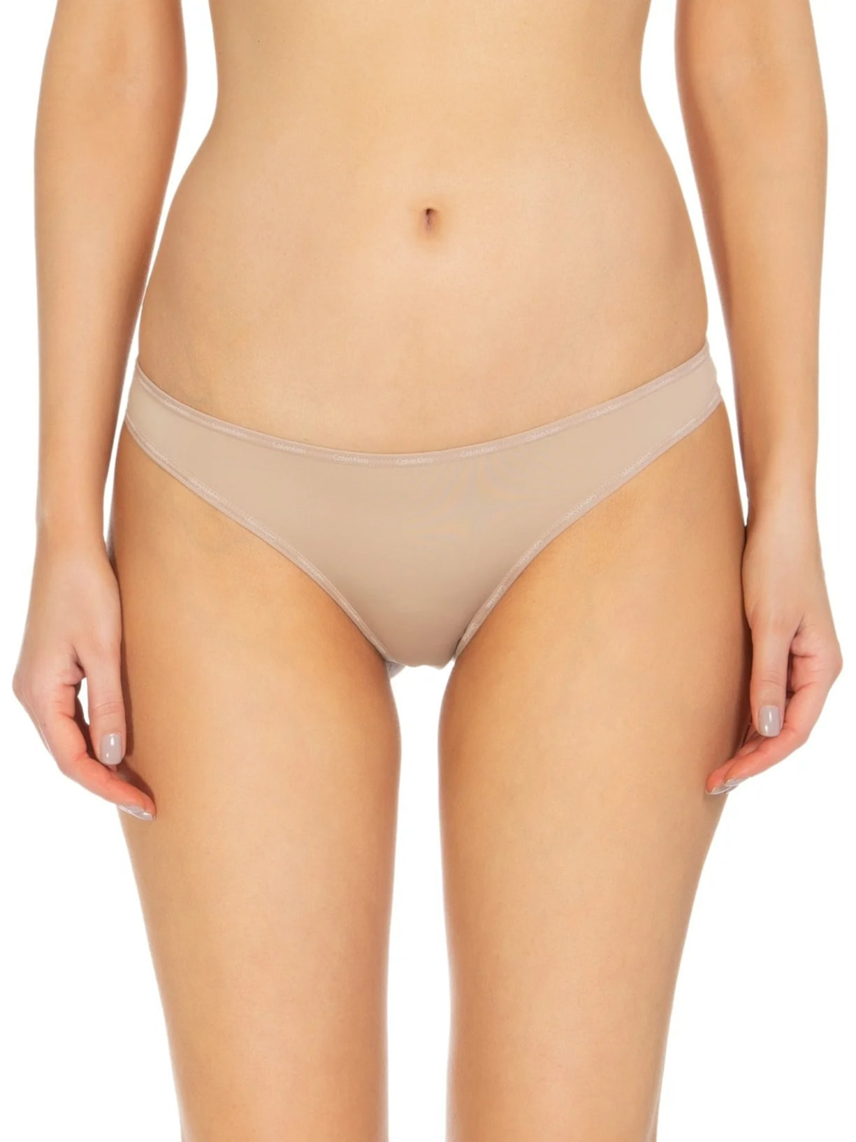 Calcinha Fio Dental Duplo Micro Bege Calvin Klein Underwear