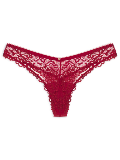 Calcinha Fio Dental Em Renda - Vermelho