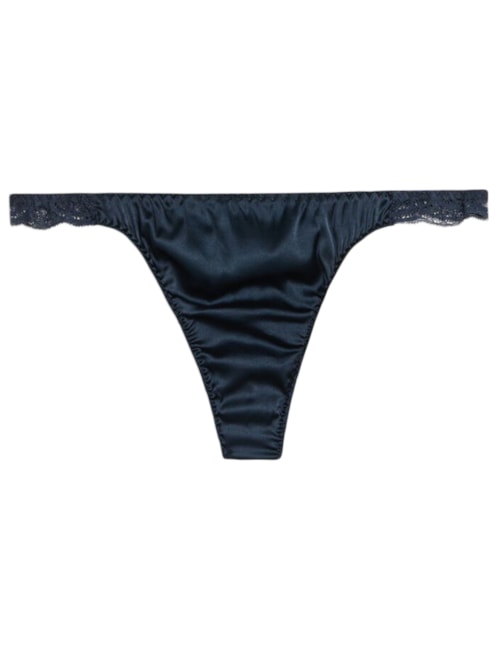 Calcinha Fio Dental Em Seda e Renda - Azul