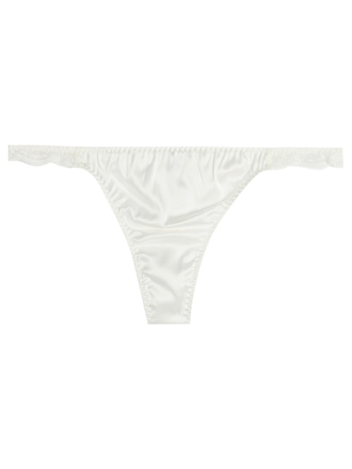 Calcinha Fio Dental Em Seda e Renda - Marfim