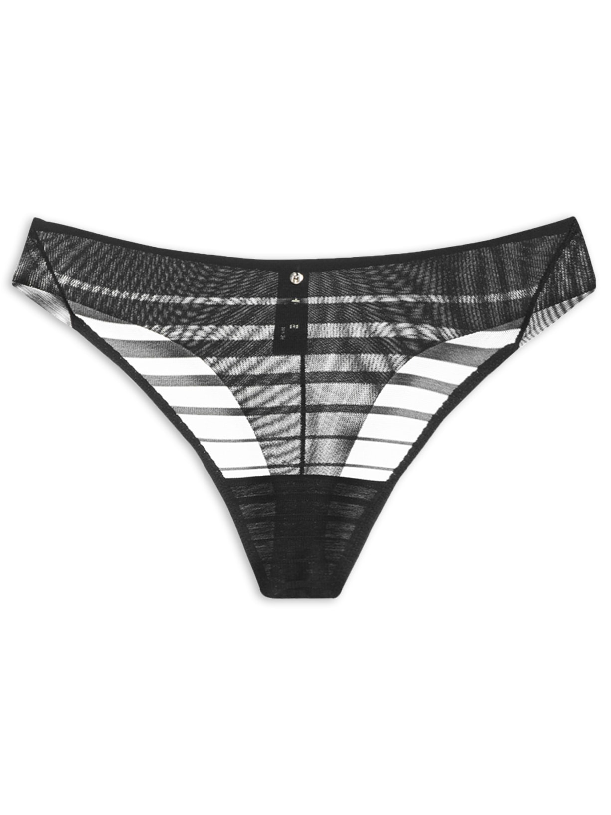 Calcinha Fio Dental Em Tule Listrado - Preto