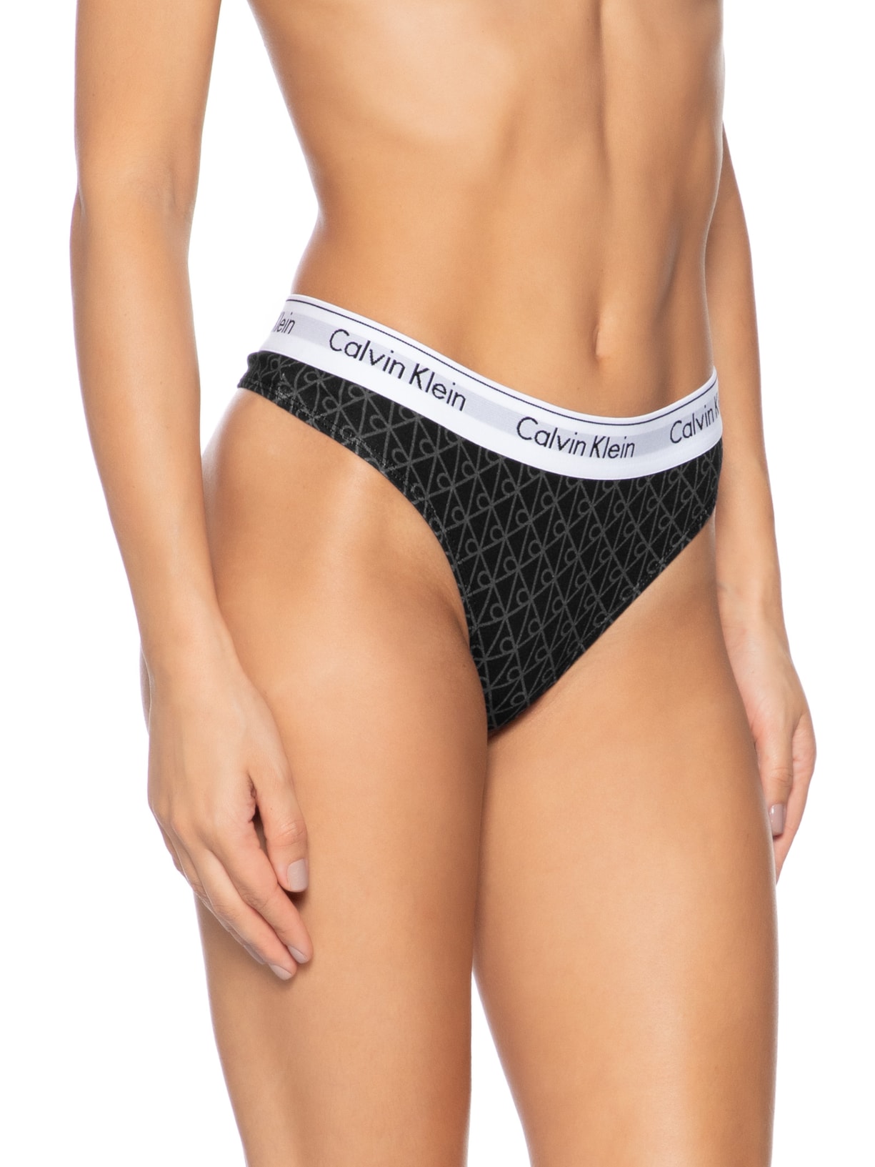Calcinha Fio Dental Estampada Modern Cotton Preto Calvin Klein Underwear