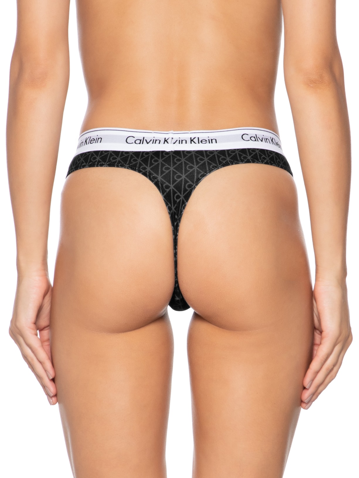 Calcinha Fio Dental Estampada Modern Cotton Preto Calvin Klein Underwear