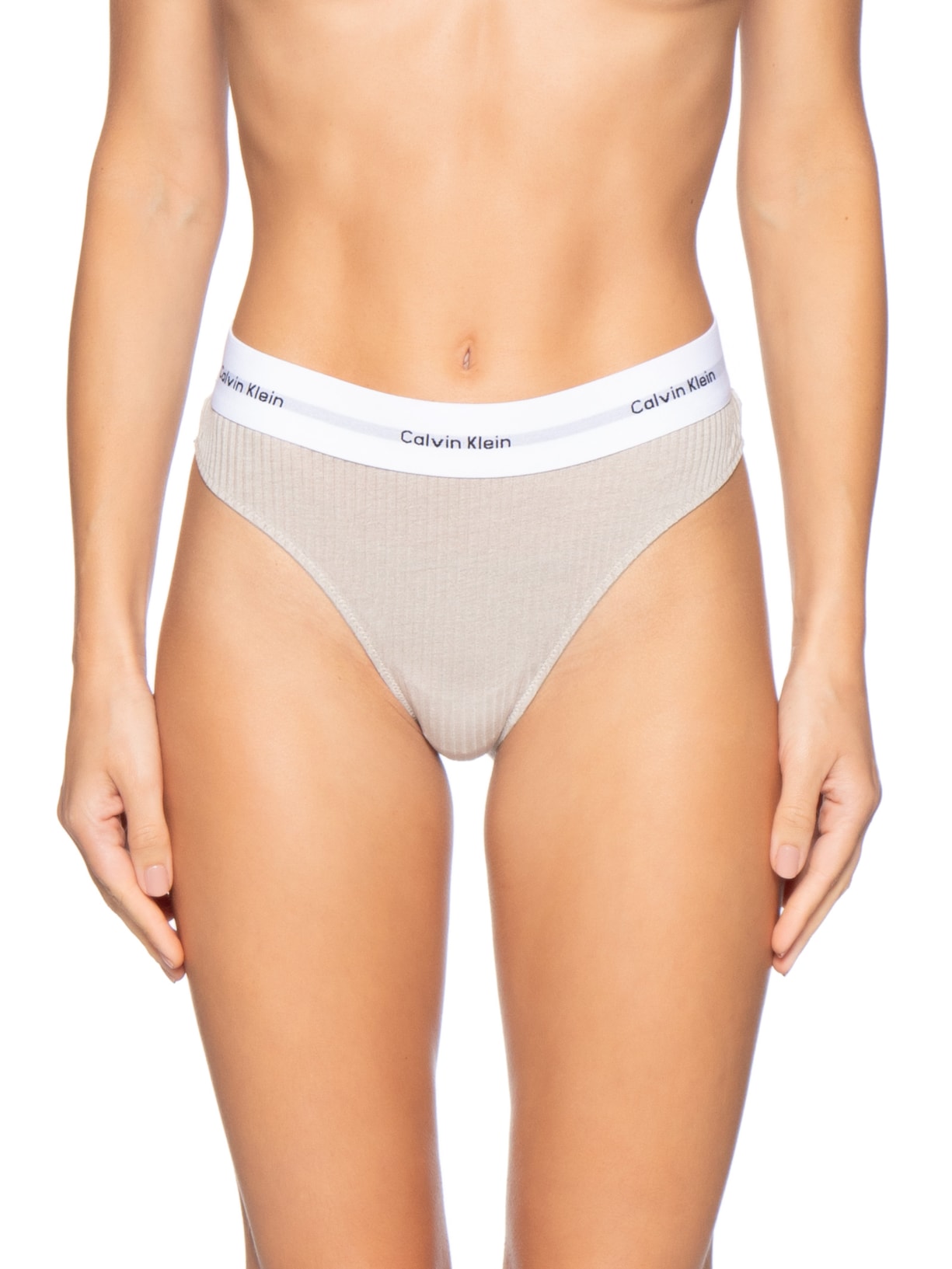Calcinha Fio Dental Modal Lace Modern RI Bege Calvin Klein Underwear