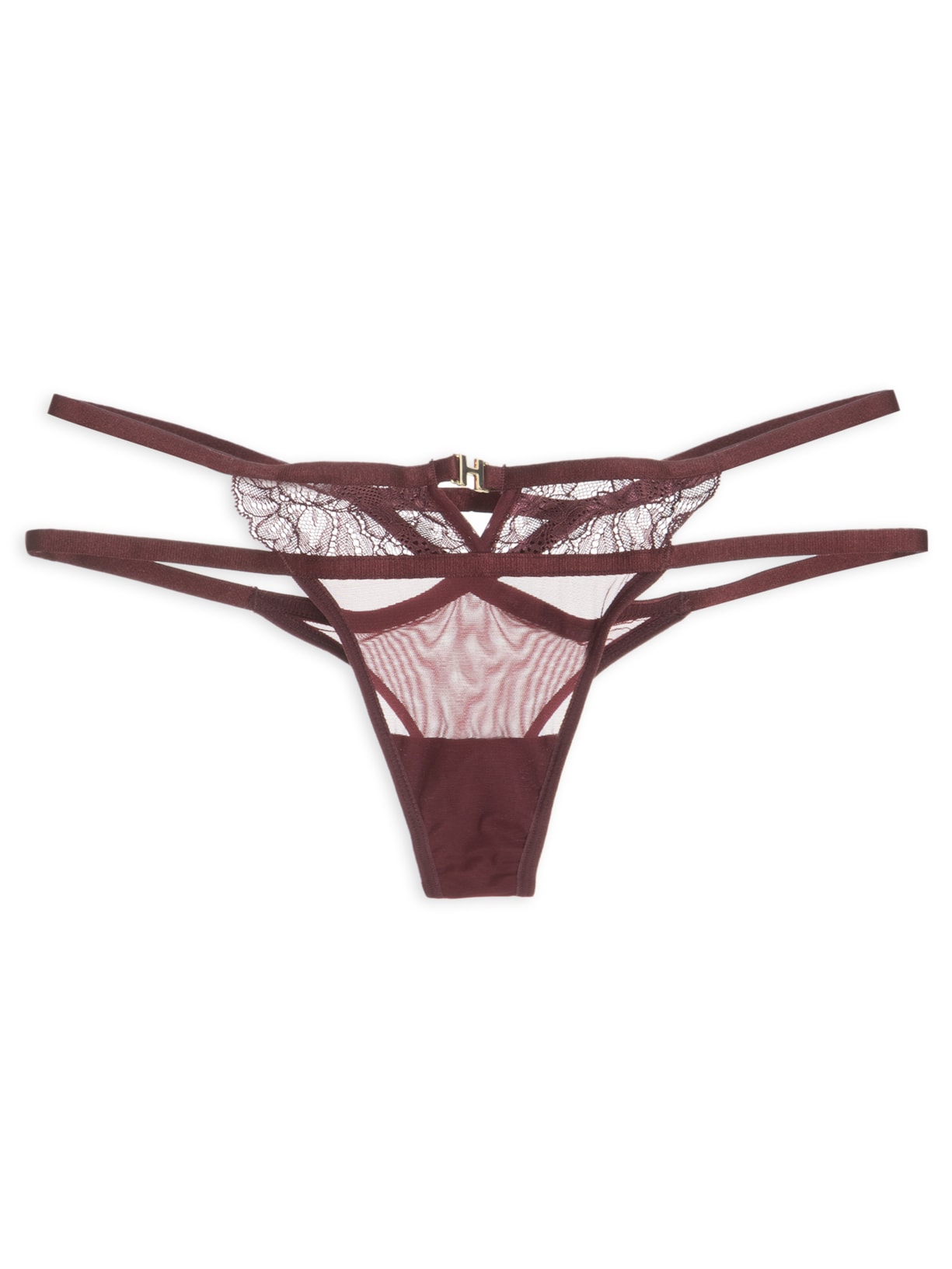 Calcinha String Em Renda E Tule - Vinho