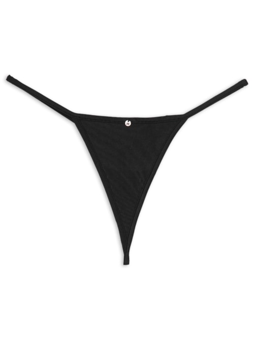 Calcinha String Fio Dental Em Microfibra Acetinada - Preto
