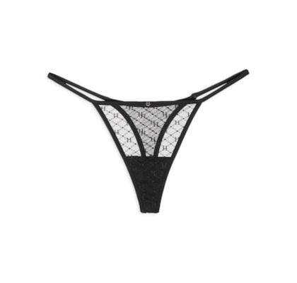 Calcinha String Fio Dental Em Tule Personalizado - Preto