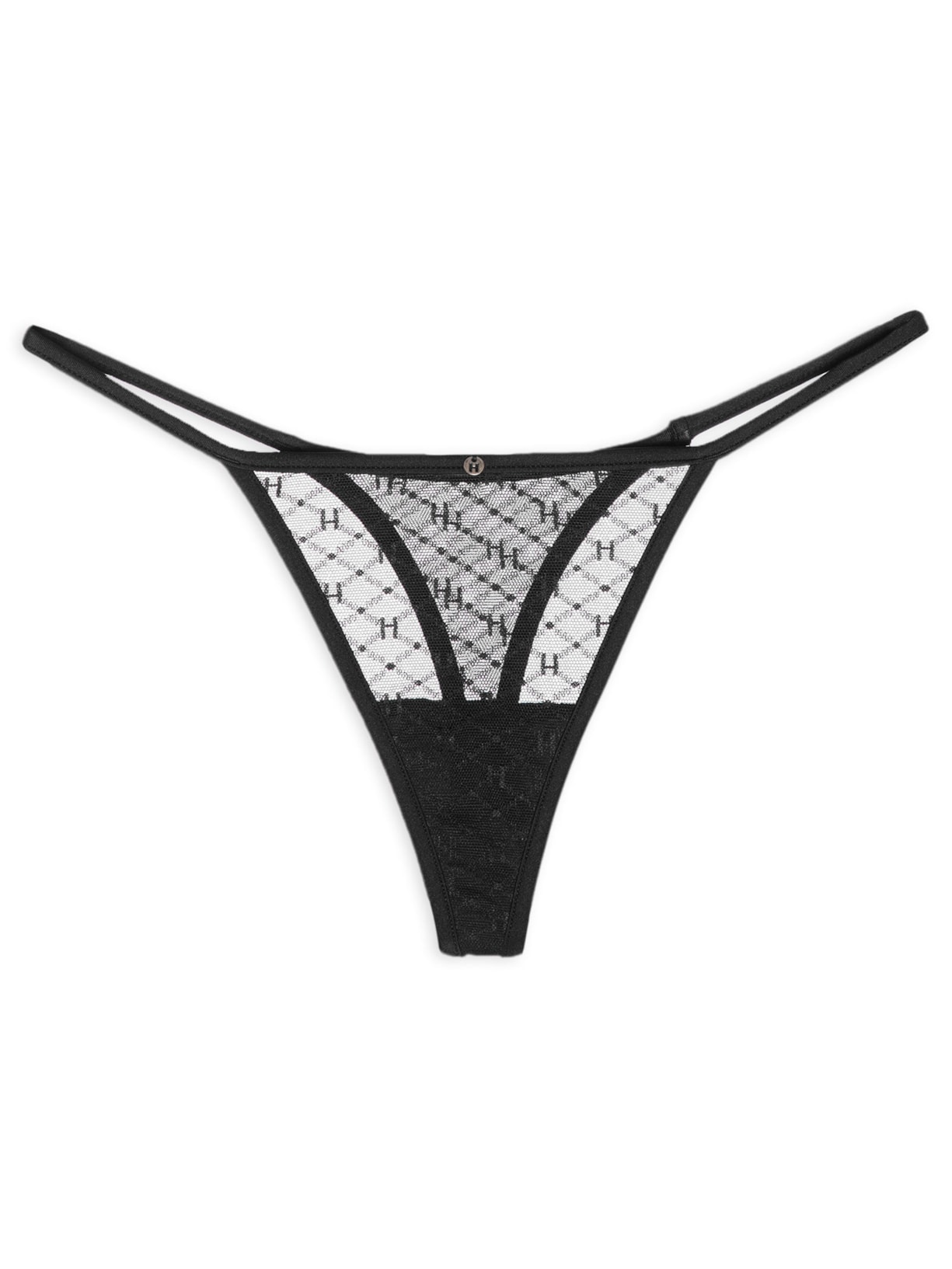 Calcinha String Fio Dental Em Tule Personalizado - Preto