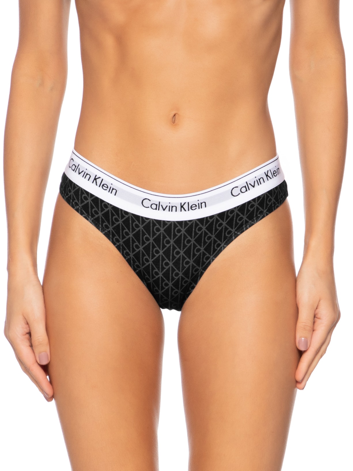 Calcinha Tanga Estampada Modern Cotton Preto Calvin Klein Underwear