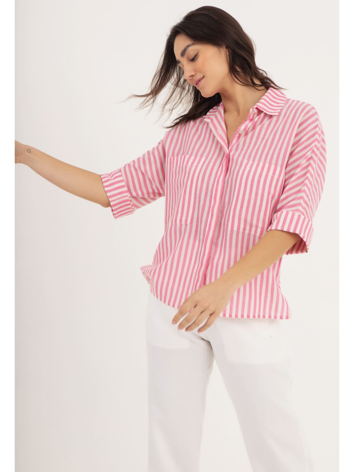 Camisa Bolsos Listras Rosa Cabana Crafts