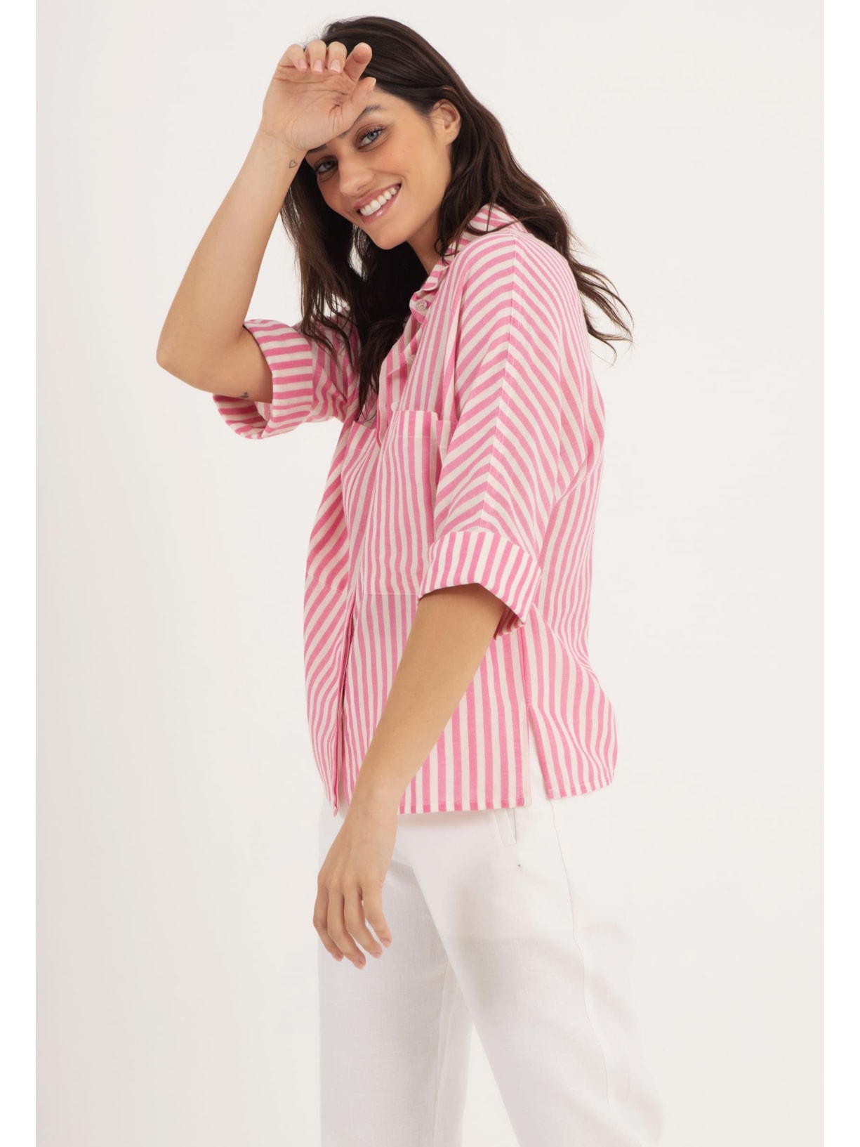 Camisa Bolsos Listras Rosa Cabana Crafts